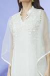 Shruti Sancheti_White Organza Hand Embroidered Floral Notched Yoke Kaftan  _at_Aza_Fashions