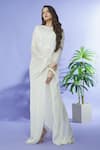 Buy_Shruti Sancheti_White Chiffon Hand Embroidered Floral Round Yoke Kaftan  _Online_at_Aza_Fashions