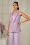 Shop_Nayantara Couture_Purple Blazer Nylon Organza Embroidered Cut Dana And Mia Pant Set _at_Aza_Fashions