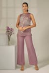 Buy_Nayantara Couture_Purple Top Viscose Satin Organza Embroidered Nico Floral And Pant Set _at_Aza_Fashions