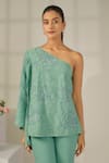 Buy_Nayantara Couture_Green Viscose Crepe Embroidered Sequin And Cut Sofia Top & Pant Set _Online_at_Aza_Fashions