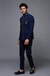 S&N by Shantnu Nikhil_Blue Poly Blend Plain Mandarin Collar Bandhgala _at_Aza_Fashions