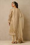 Shop_Tarun Tahiliani_Gold Kurta And Dupatta  Tulle Embroidery Gota Patti Notched V Neck Churidar Set _at_Aza_Fashions