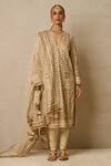 Buy_Tarun Tahiliani_Gold Kurta And Dupatta  Tulle Embroidery Gota Patti Notched V Neck Churidar Set _Online_at_Aza_Fashions