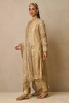 Tarun Tahiliani_Gold Kurta And Dupatta  Tulle Embroidery Gota Patti Notched V Neck Churidar Set _at_Aza_Fashions