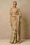 Buy_Tarun Tahiliani_Gold Saree And Blouse Tulle Embroidery Gota Patti Square Neck With _at_Aza_Fashions