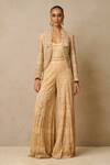 Buy Tarun Tahiliani Beige Tulle Sequins Shawl Neck Jumpsuit With Embellished Gilet at Aza Fashions Buy_Tarun Tahiliani_Beige Tulle Sequins Shawl Neck Jumpsuit With Embellished Gilet_at_Aza_Fashions
