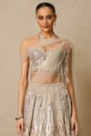 Tarun Tahiliani_Off White Tulle Embellished Sequins Sweetheart Art Deco Lehenga Set _Online_at_Aza_Fashions