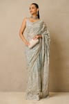 Shop_Tarun Tahiliani_Blue Blouse  Tulle Embellished Sequins Scoop Art Deco Saree With Sleeveless _Online_at_Aza_Fashions