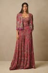 Buy_Tarun Tahiliani_Multi Color Silk, Georgette Zari, Zardozi And Aari Work Gilet With Jumpsuit_at_Aza_Fashions
