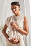 Aakansha Gupta_Ivory Organza Embroidery Bead Round Rio Ruffle Top Pant Set _Online_at_Aza_Fashions