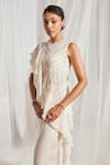 Buy_Aakansha Gupta_Ivory Organza Embroidery Bead Round Rio Ruffle Top Pant Set _Online_at_Aza_Fashions