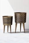 Shop_The Decor Remedy_Black Iron Polka Dot Hammered Planters Set Of 2_at_Aza_Fashions