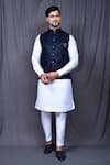 Buy_Aryavir Malhotra_Blue Satin Silk Embroidered Thread Nehru Jacket And Kurta Set _at_Aza_Fashions