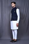 Buy_Aryavir Malhotra_Blue Satin Silk Embroidered Thread Nehru Jacket And Kurta Set 