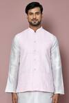 Arihant Rai Sinha_Pink Bundi Silk Embroidered Thread Sleeveless Pyjama Set _Online_at_Aza_Fashions