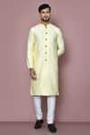 Buy_Arihant Rai Sinha_Yellow Kurta Jacquard Woven Stripe And Vintage Pattern Set _at_Aza_Fashions