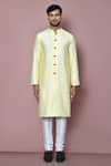 Buy_Arihant Rai Sinha_Yellow Kurta Jacquard Woven Stripe And Vintage Pattern Set _Online_at_Aza_Fashions