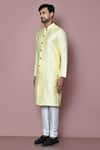 Shop_Arihant Rai Sinha_Yellow Kurta Jacquard Woven Stripe And Vintage Pattern Set _Online_at_Aza_Fashions