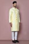 Arihant Rai Sinha_Yellow Kurta Jacquard Woven Stripe And Vintage Pattern Set _at_Aza_Fashions