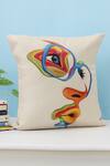 Buy_H2H_Brown Cotton Satin Printed Face Cushion Cover Single Pc_at_Aza_Fashions