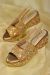 Buy_Around Always_Yellow Embroidery Zubeida Zardozi Wedges _at_Aza_Fashions