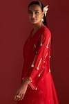 Shop_Masaba_Red Kaftan Georgette Gota Work Square Neck Paan Patti Motif Embroidered_Online_at_Aza_Fashions