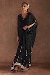Buy_Masaba_Black Kaftan Georgette Embroidered And Printed Gota Square Paan Patti Pattern_at_Aza_Fashions