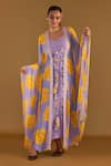 Buy_Masaba_Purple Kaftan Georgette Digital Print Sunshine Mimosas Front Open Cover-up Set _at_Aza_Fashions