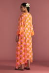 Shop_Masaba_Orange Crepe Silk Digital Printed Mist V Neck Floral Kaftan_at_Aza_Fashions