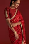 Buy_Masaba_Red Raw Silk Embroidered Honeycomb Print Crushed Palla Saree With Blouse Piece _Online_at_Aza_Fashions