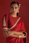 Shop_Masaba_Red Raw Silk Embroidered Honeycomb Print Crushed Palla Saree With Blouse Piece _Online_at_Aza_Fashions