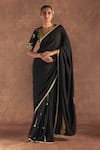 Buy_Masaba_Black Raw Silk Embroidered Paan-patti Motif Paan Patti Saree With Blouse Piece _at_Aza_Fashions