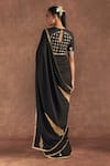 Shop_Masaba_Black Raw Silk Embroidered Paan-patti Motif Paan Patti Saree With Blouse Piece _at_Aza_Fashions