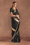 Buy_Masaba_Black Raw Silk Embroidered Paan-patti Motif Paan Patti Saree With Blouse Piece _Online_at_Aza_Fashions