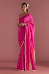 Masaba_Magenta Raw Silk Embroidered Paan Patti Saree With Printed Blouse Piece_Online_at_Aza_Fashions