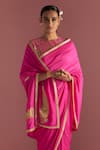 Shop_Masaba_Magenta Raw Silk Embroidered Paan Patti Saree With Printed Blouse Piece_Online_at_Aza_Fashions