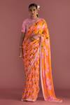 Buy_Masaba_Orange Georgette Digital Printed Mist Floral Saree With Blouse Piece_at_Aza_Fashions