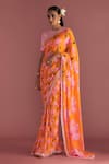Masaba_Orange Georgette Digital Printed Mist Floral Saree With Blouse Piece_Online_at_Aza_Fashions