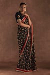 Shop_Masaba_Black Georgette Digital Printed Irisbud Saree With Blouse Piece_Online_at_Aza_Fashions