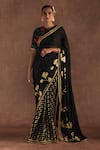 Buy_Masaba_Black Saree- Georgette Foil Printed Springbud With Blouse Piece _at_Aza_Fashions