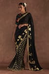 Masaba_Black Saree- Georgette Foil Printed Springbud With Blouse Piece _Online_at_Aza_Fashions