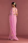 Shop_Masaba_Pink Saree- Georgette Foil Printed Springbud With Raw Silk Blouse Piece_at_Aza_Fashions