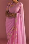 Shop_Masaba_Pink Saree- Georgette Foil Printed Springbud With Raw Silk Blouse Piece_Online_at_Aza_Fashions