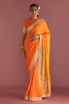 Buy_Masaba_Orange Raw Silk Floral Patterns Colorblock Brocade Saree With Blouse Piece_at_Aza_Fashions