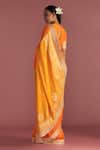 Shop_Masaba_Orange Raw Silk Floral Patterns Colorblock Brocade Saree With Blouse Piece_at_Aza_Fashions