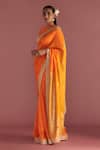 Buy_Masaba_Orange Raw Silk Floral Patterns Colorblock Brocade Saree With Blouse Piece_Online_at_Aza_Fashions