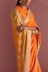 Shop_Masaba_Orange Raw Silk Floral Patterns Colorblock Brocade Saree With Blouse Piece_Online_at_Aza_Fashions