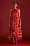 Buy_Masaba_Red Raw Silk Digital Printed Rain Lily High Round Kurta Dress _at_Aza_Fashions