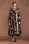 Buy_Masaba_Black Raw Silk Printed Irisbud U Neck Kurta Dress _at_Aza_Fashions